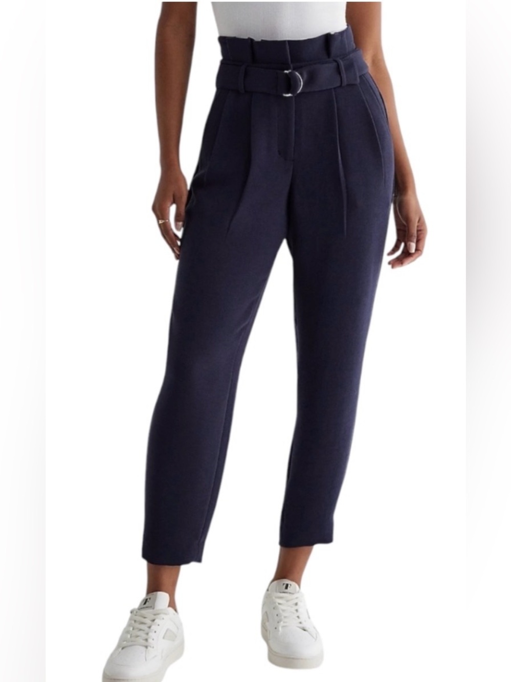 Express Stylist High-Waist Belted Paperbag Trousers - Navy 8R